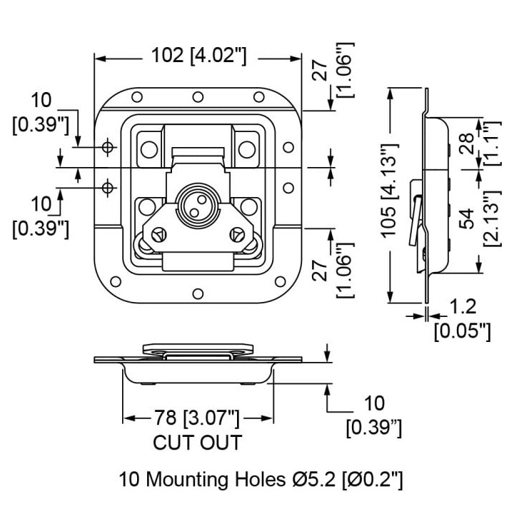 Medium MOL® Recessed Latch in Shallow Dish with 27mm Offset