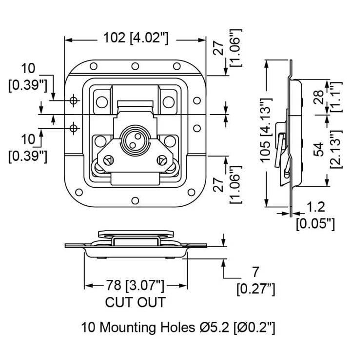 Medium MOL Recessed Latch in Very Shallow Dish with 27mm Offset
