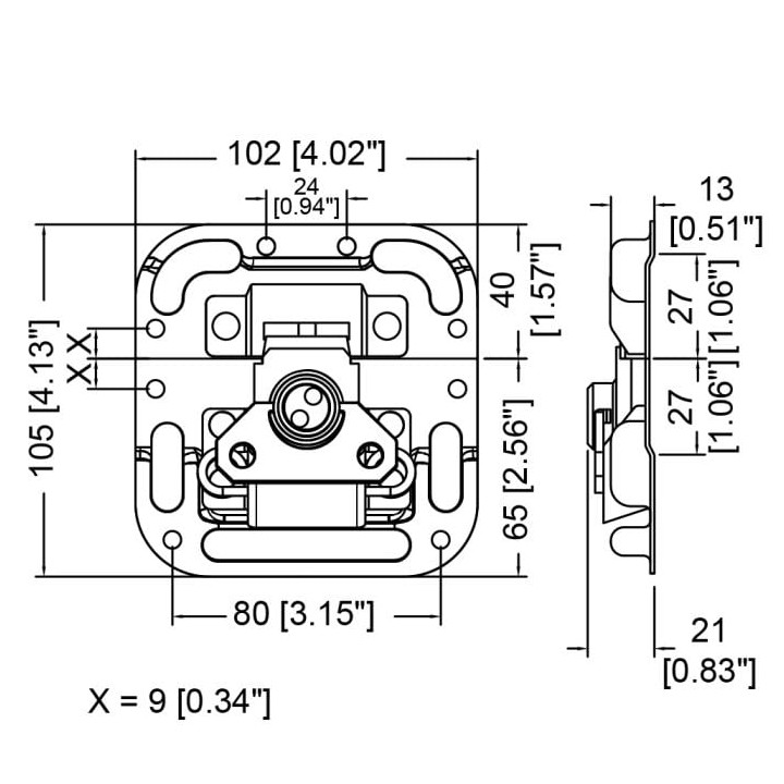 Medium MOL Latch in Surface Dish with Offset and Protective Ridges