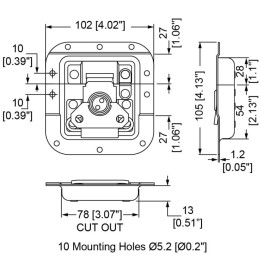 Medium MOL Recessed Latch with Padlock Bracket in Deep Dish with 27mm Offset
