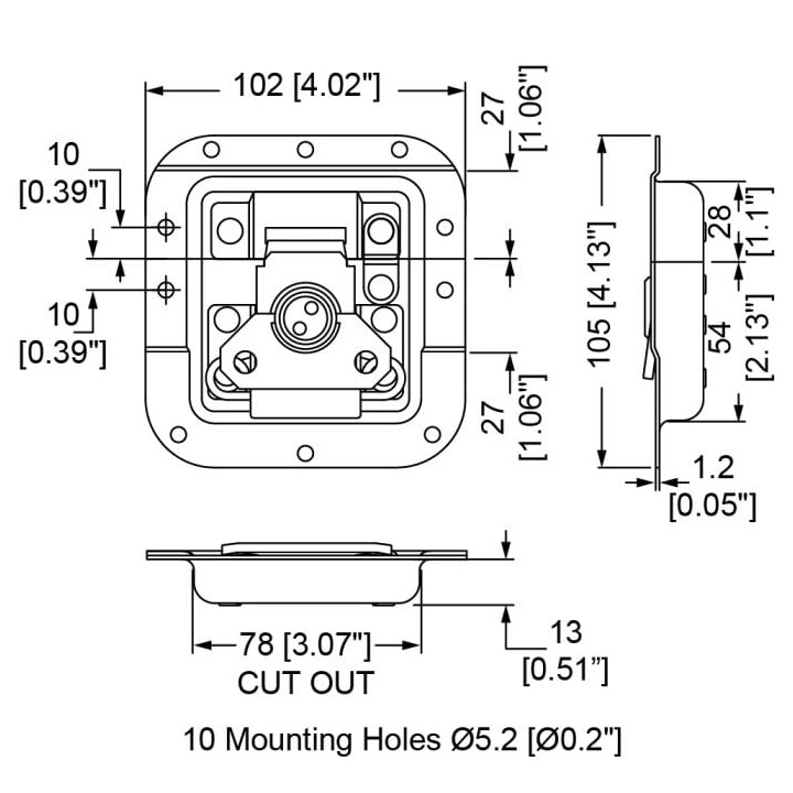 Medium MOL Recessed Latch with Padlock Bracket in Deep Dish with 27mm Offset