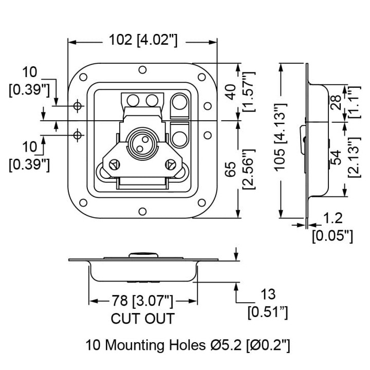 Medium Recessed Latch with Padlock Bracket in Deep Dish