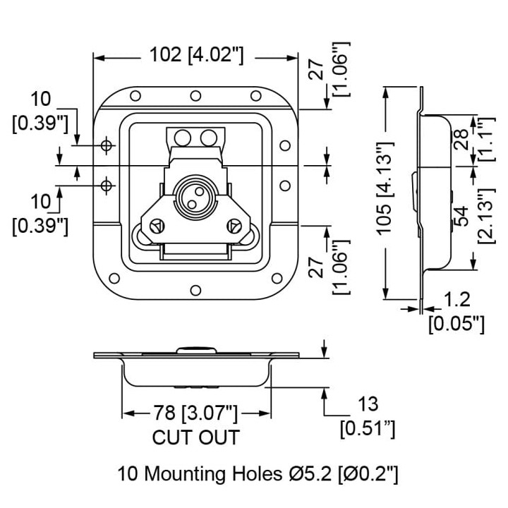 Medium Recessed Latch in Deep Dish with 27mm Offset