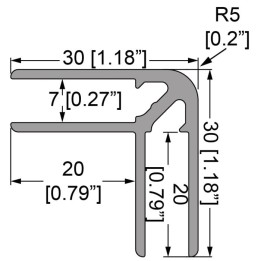 7mm Double Angle Extrusion with 30mm Legs - 2m Long