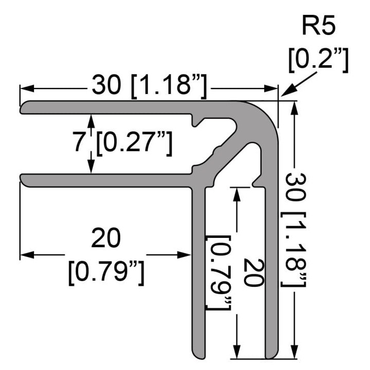 7mm Double Angle Extrusion with 30mm Legs - 4m Long