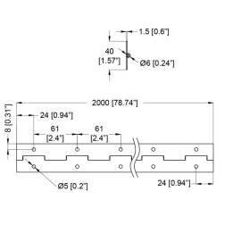 Punched Zinc Steel Piano Hinge with 40mm Wide Leaf