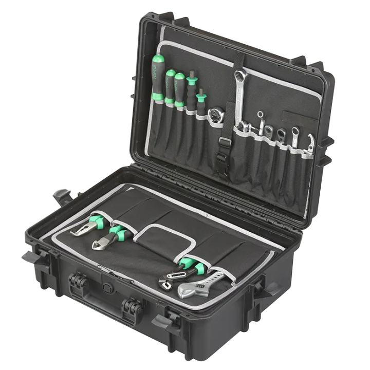 Black, tool case with shoulder strap, INT 500x350xH194(58+136)mm, EXT 555x428xH211mm, 6,74kg, 33,95L
