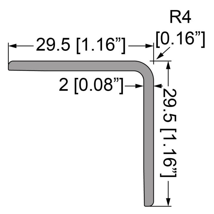 Single Angle Extrusion with 30mm Legs and Smooth Surface - Length: 4m