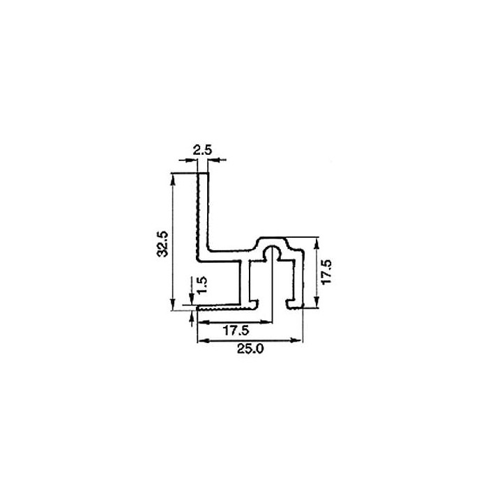 Single Sliding Rack Strip with Gasket Groove - 2m Long