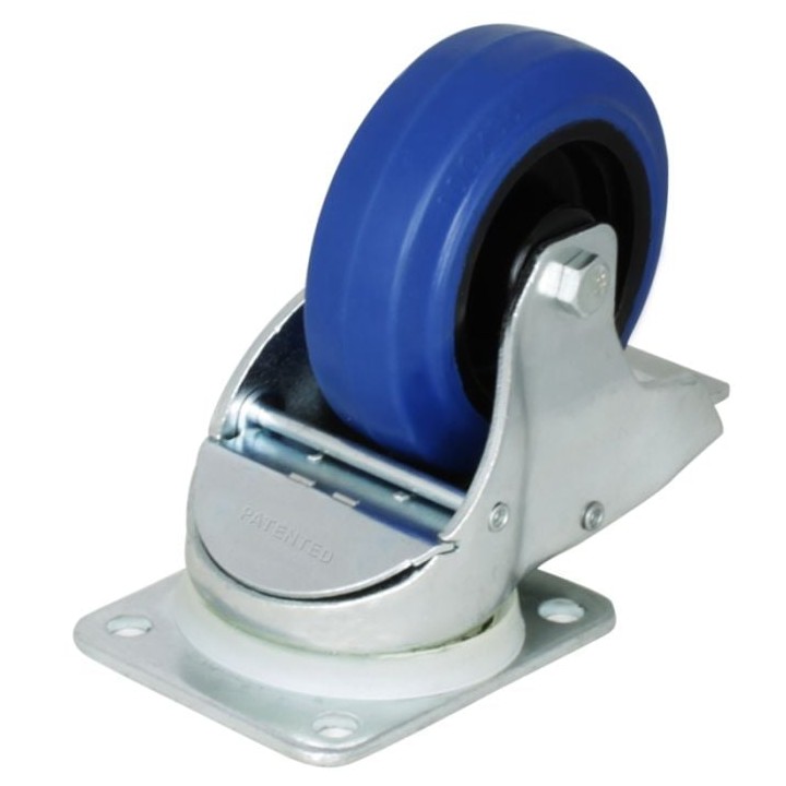 100mm Braked Swivel Automatic Castor with Rubber Blue Wheel