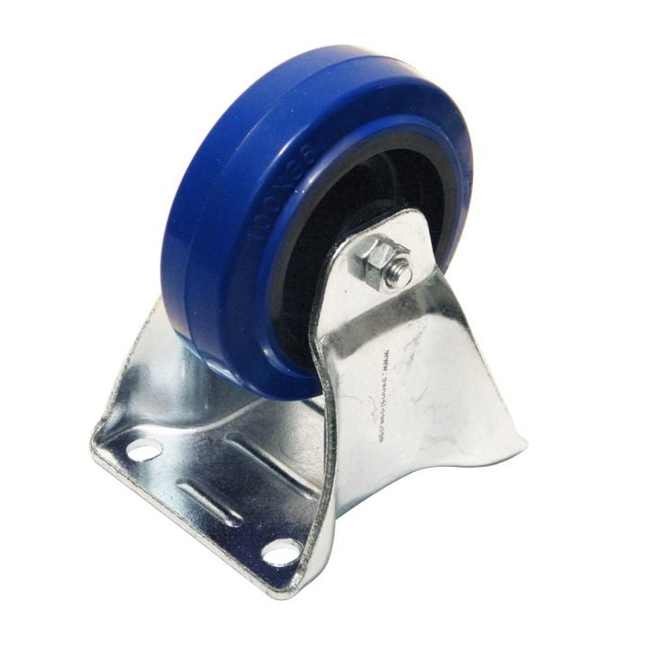 100mm Fixed Castor with Rubber Blue Wheel