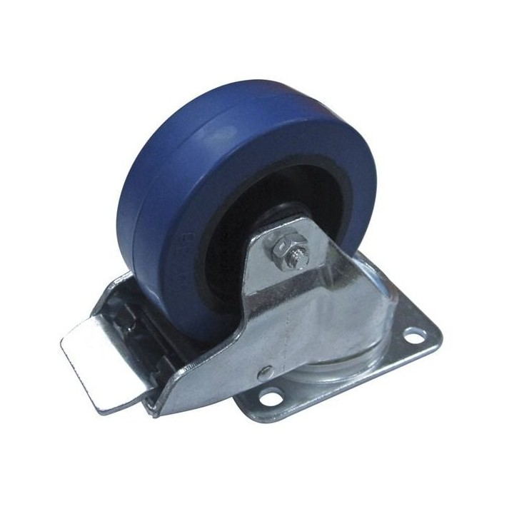100mm Heavy Duty Braked Swivel Castor with Rubber Blue Wheel