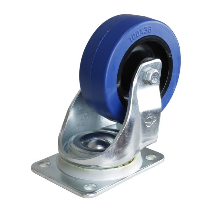 100mm Heavy Duty Swivel Castor with Rubber Blue Wheel