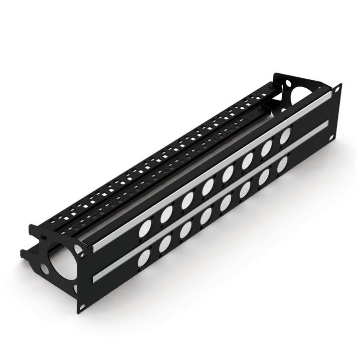 2U Rack Panels for 16 x D-Series Connectors with Cable Support Bar