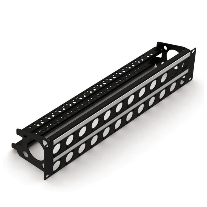 2U Rack Panels for 24 x D-Series Connectors with Cable Support Bar