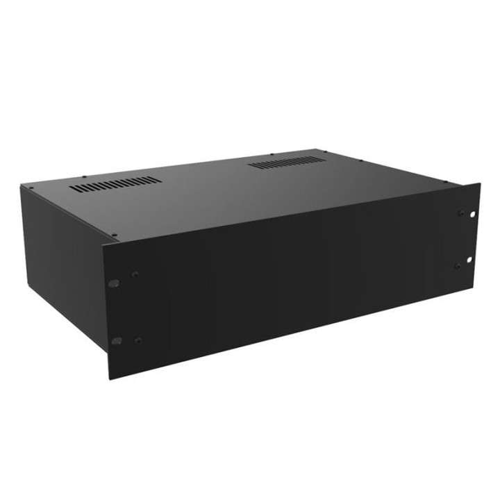 3U Black 220mm Deep Rack Box with a Black Aluminium Front Panel