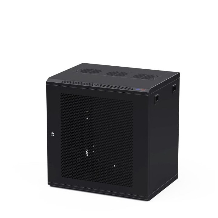 450mm Deep 12U Black Wall Mount Rack with M6 Threaded Rails and Vented Front Door