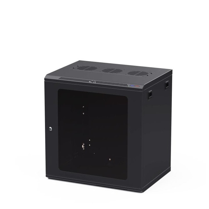 450mm Deep 12U Black Wall Mount Rack with M6 Threaded Rails and Poly Front Door