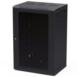 450mm Deep 18U Black Wall Mount Rack with M6 Threaded Rails and Poly Front Door