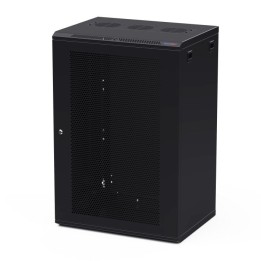 450mm Deep 18U Black Wall Mount Rack with M6 Threaded Rails and Vented Front Door
