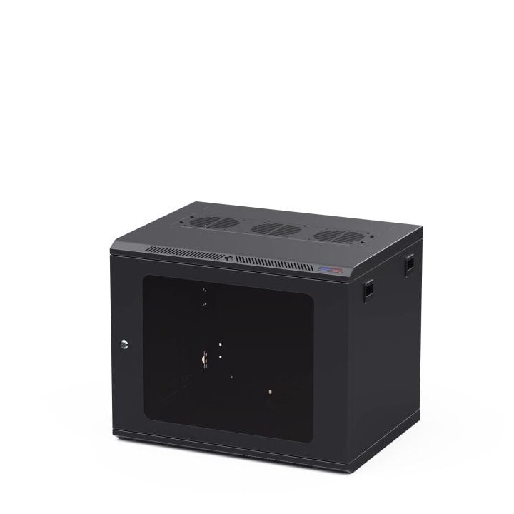 450mm Deep 9U Black Wall Mount Rack with M6 Threaded Rails and Poly Front Door