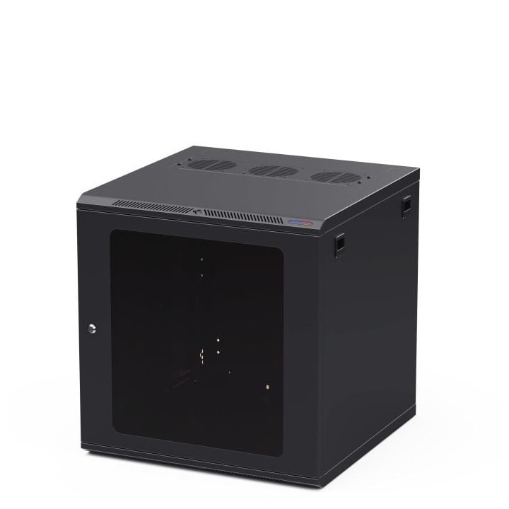 600mm Deep 12U Black Wall Mount Rack with M6 Threaded Rails and Poly Front Door