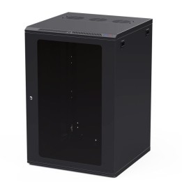 600mm Deep 18U Black Wall Mount Rack with M6 Threaded Rails and Poly Front Door