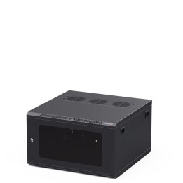 600mm Deep 6U Black Wall Mount Rack with M6 Threaded Rails and Poly Front Door
