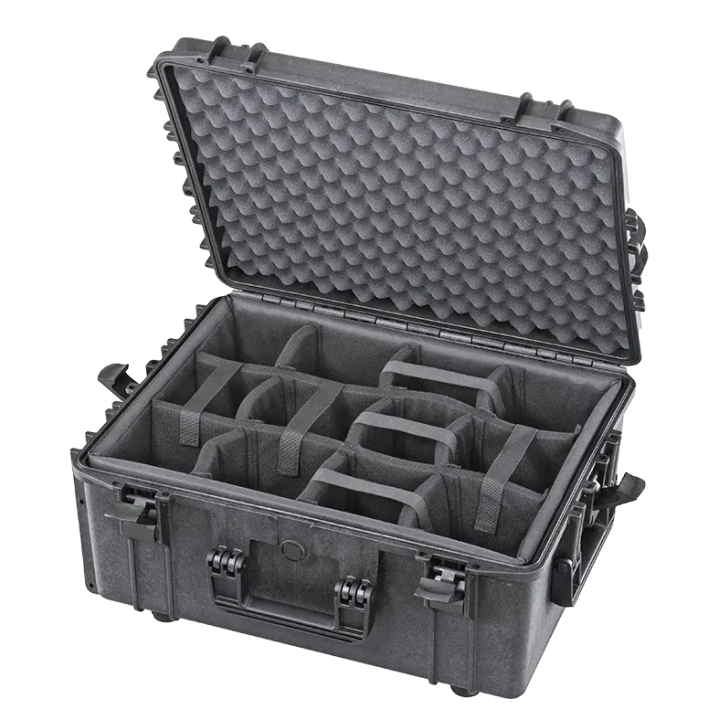 Black, padded dividers, INT 538x405xH245(50+195)mm, EXT 594x473xH270mm, 6,74kg, 53,38L