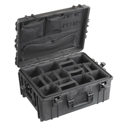 Black, padded dividers + lid organizer, INT 538x405xH245(50+195)mm, EXT 594x473xH270mm, 7,08kg, 53,38L