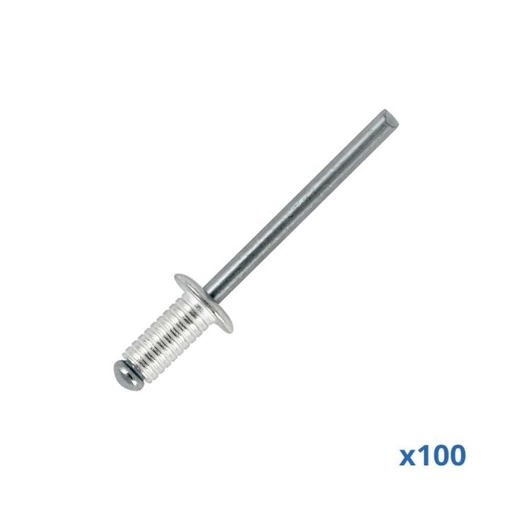 Box of 100 x 10mm Long Grooved Rivets with Aluminium Body and Steel Mandrel