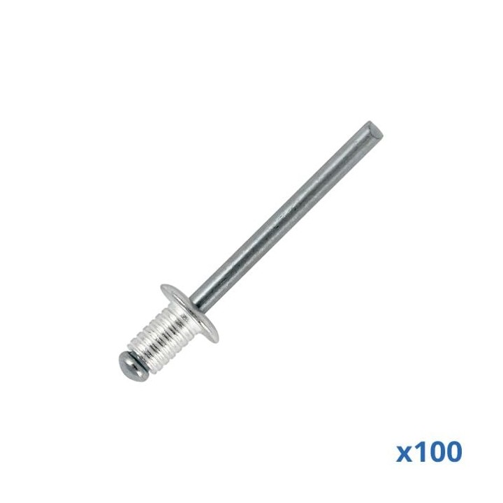 Box of 100 x 8mm Long Grooved Rivets with Aluminium Body and Steel Mandrel