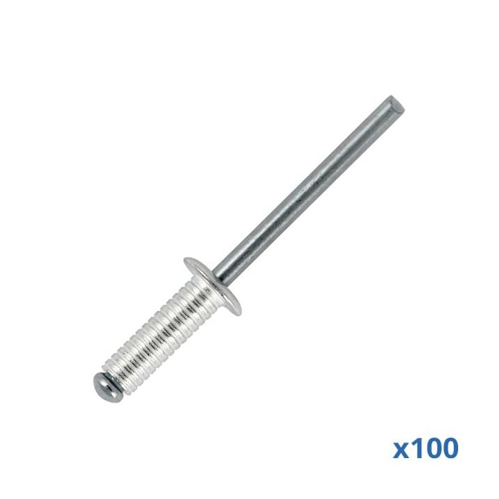 Box of 100 x 14mm Long Grooved Rivets with Aluminium Body and Steel Mandrel