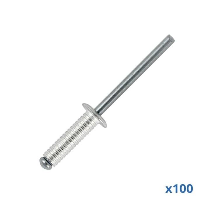 Box of 100 x 16mm Long Grooved Rivets with Aluminium Body and Steel Mandrel
