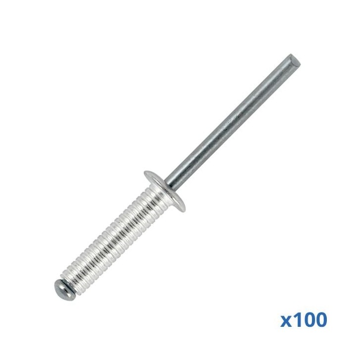 Box of 100 x 20mm Long Grooved Rivets with Aluminium Body and Steel Mandrel
