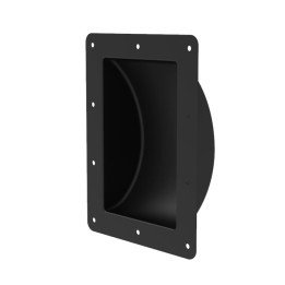 Recessed Black Steel Air Seal Cover for Cabinets with Routed Wooden Handle