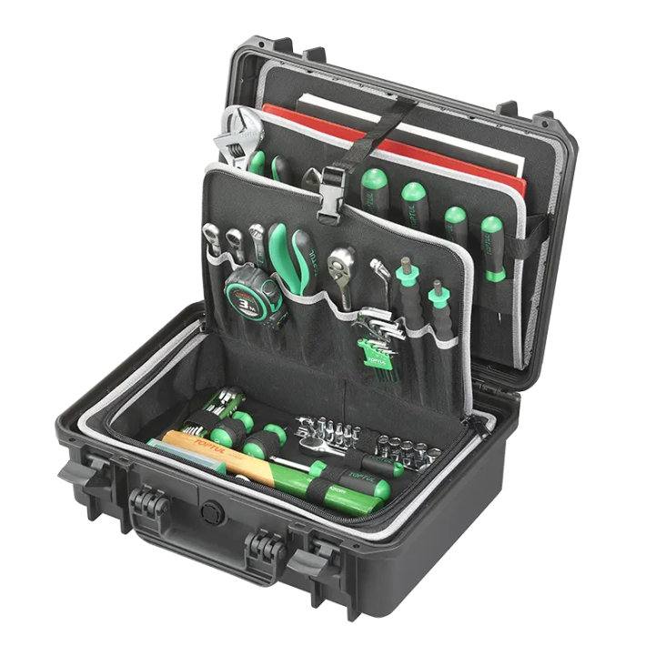 Black, tool case with shoulder strap, INT 426x290xH159(45+114)mm, EXT 464x366xH176mm, 4,66kg, 19,64L