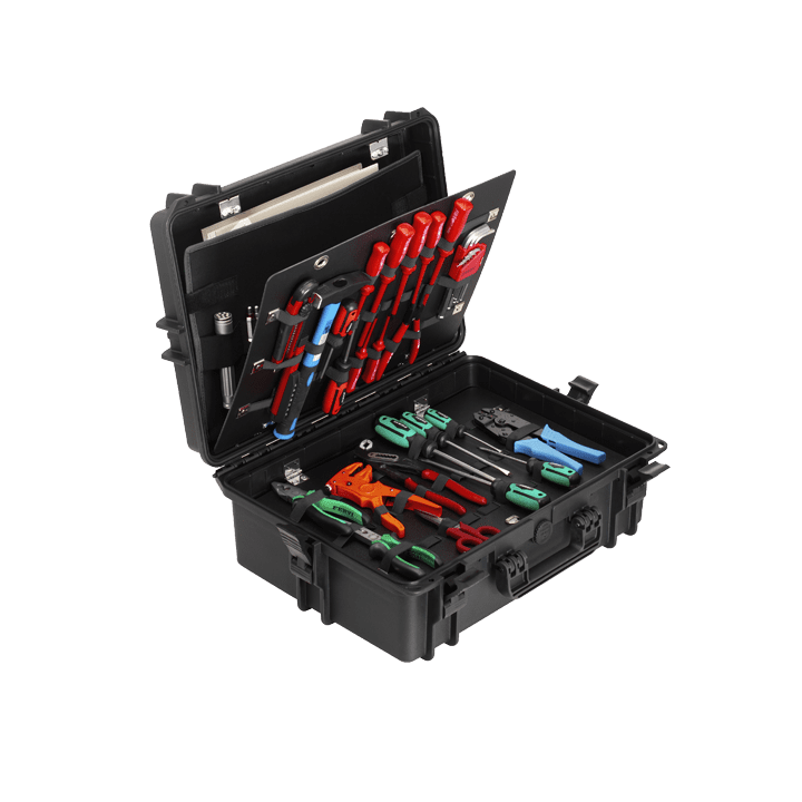 Black, tool case with shoulder strap, INT 500x350xH194(58+136)mm, EXT 555x428xH211mm, 6,06kg, 33,95L