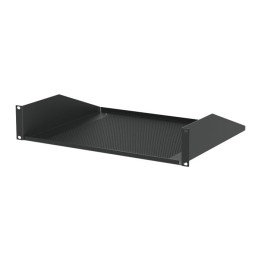 2U Black Vented Rack Shelf - 368mm Deep